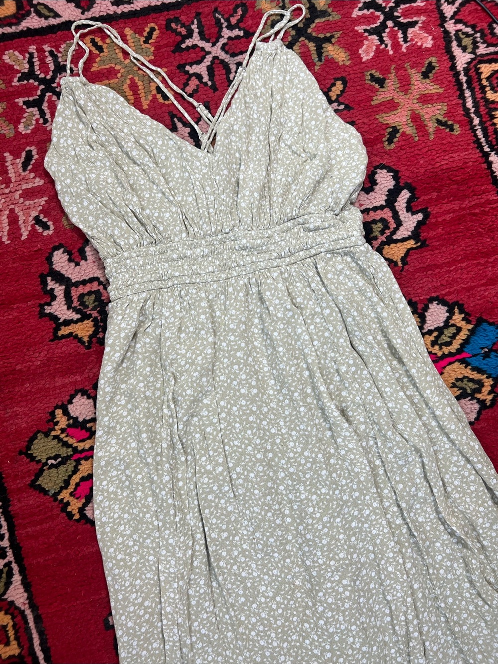Abercrombie & Fitch Tan Floral Smocked Midi Dress - Picture 2 of 5